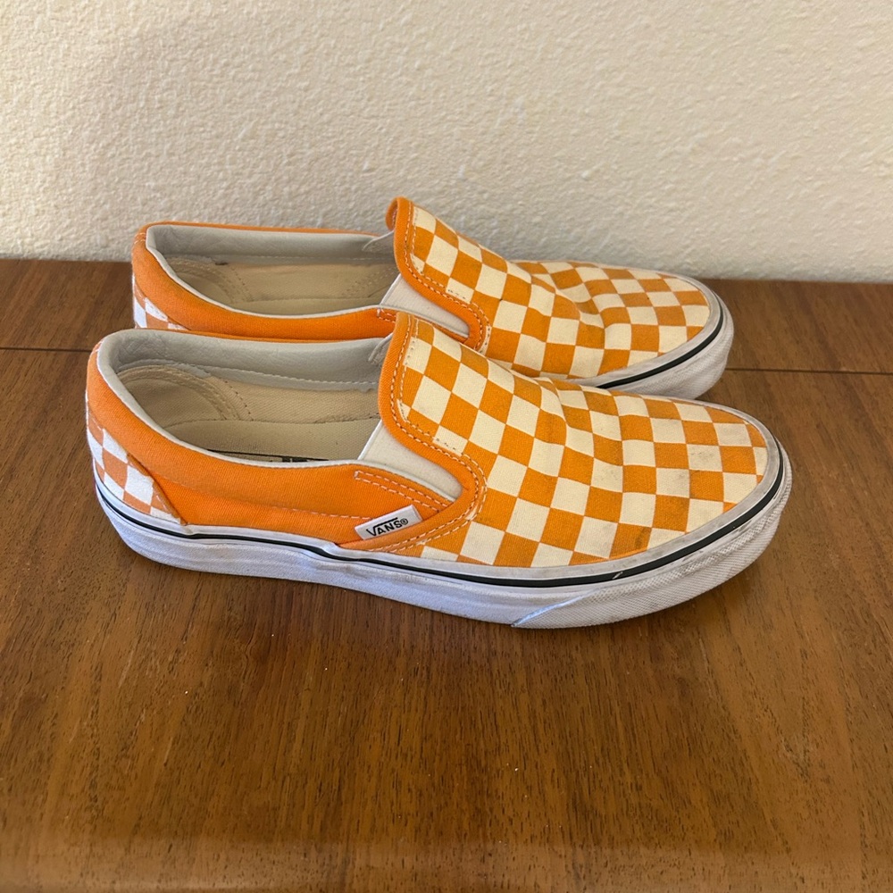 Vans Orange Checkered Slip-On Shoes